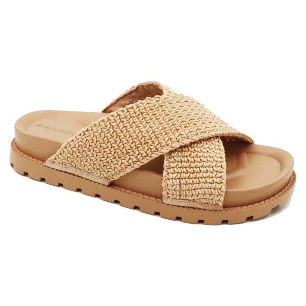 Awaken Natural Flyknit Criss Cross Slide Sandals. - Picture 7 of 16
